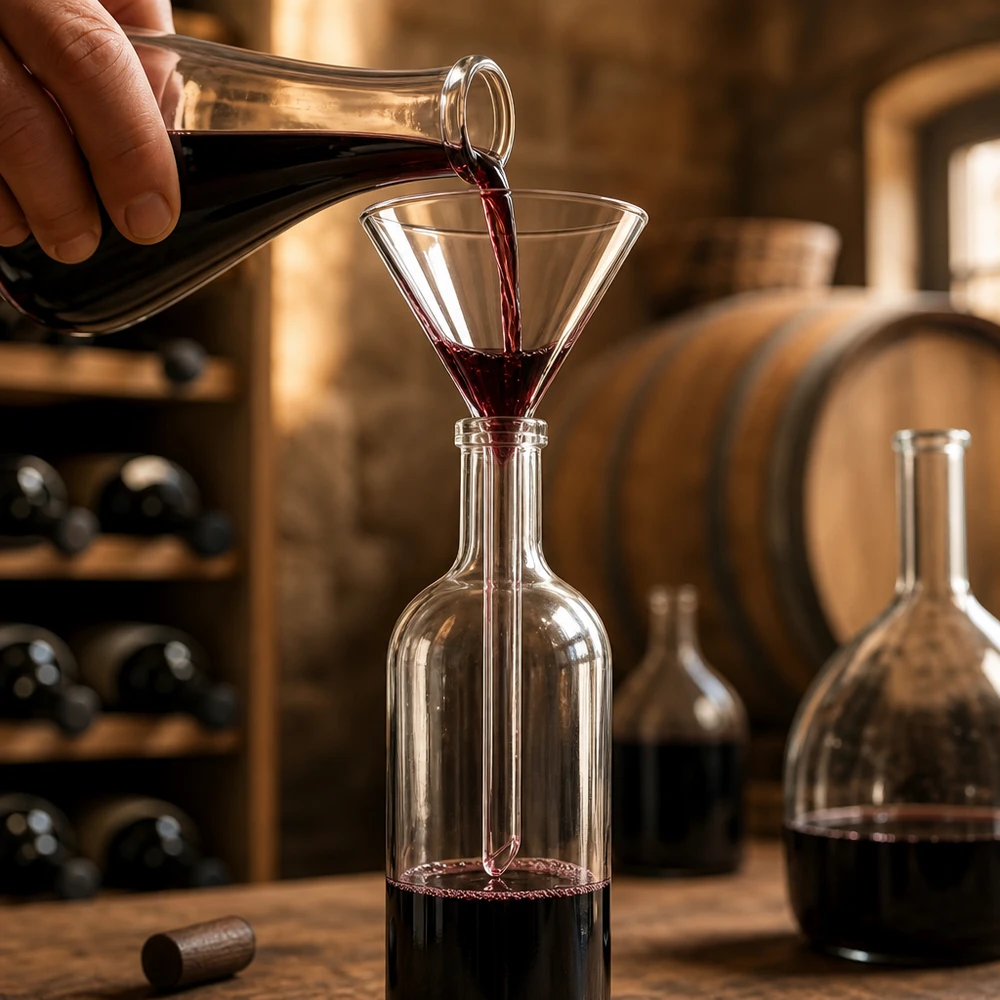 Trichter ø55mm Kalk-Soda, Winkel 60°, Kurzstil Vielseitiger Kurzstiel-Glastrichter aus robustem Kalk-Soda-Material für Küche und Weinhandling