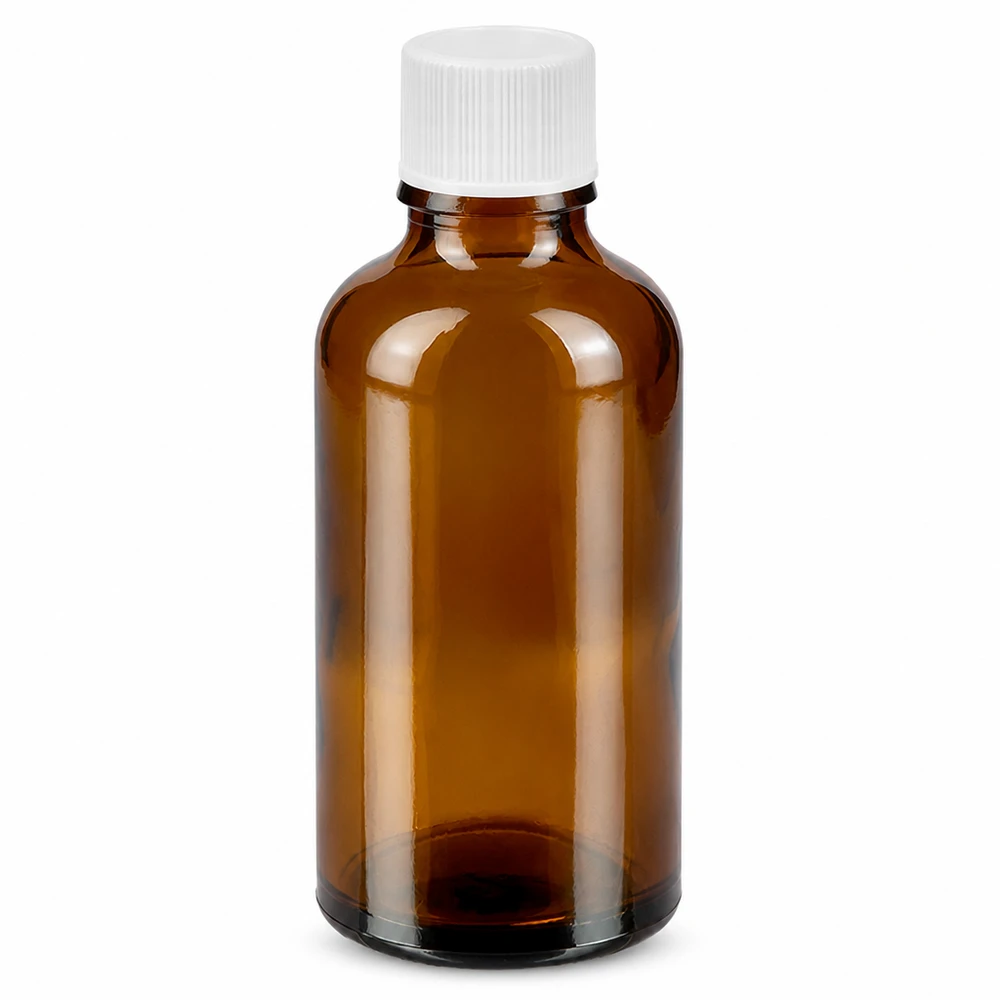 50ml Tropfflasche in Braunglas mit weissem Schraubdeckel für Aromatherapie und Pharmazie
