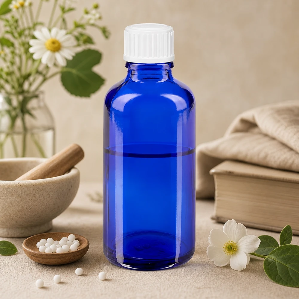 Kobaltblaue Glasflasche 50ml mit kindersicherem Tropfeinsatz 0.9mm für ätherische Öle