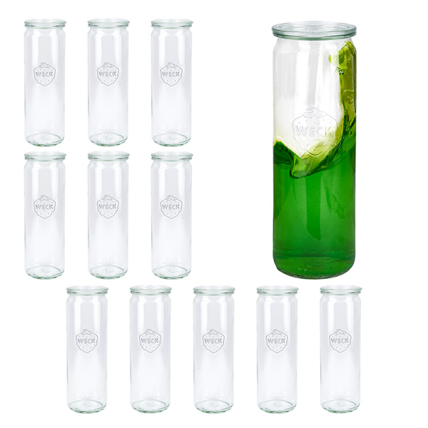 12er Set Weck Gläser Zylinderglas 600ml, 1/2L Sturzgläser mi