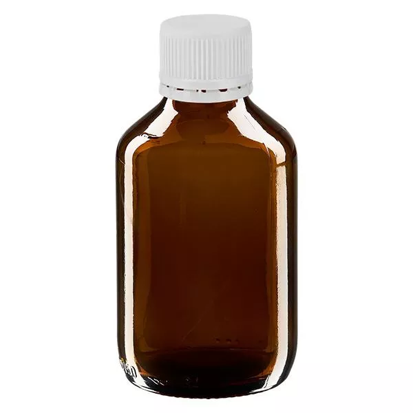 150ml Medizinflasche braun, Verschluss weiß mit Originalitätsring ApoGlas 150ml Medizinflasche braun, Verschluss weiß mit Originalitätsring ApoGlas