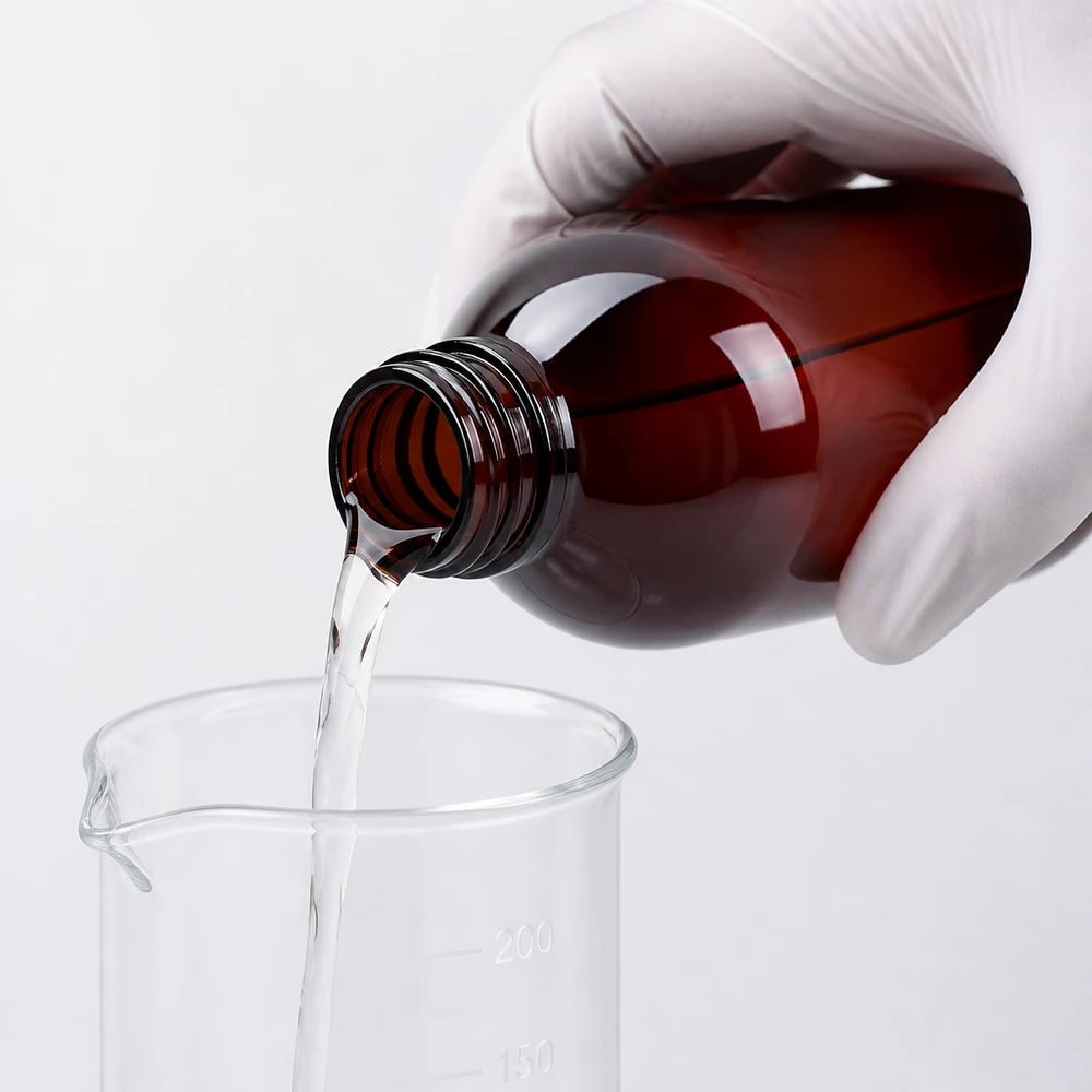 PET Flasche 250ml mit grünem Verschluss Originalitätsverschluss Braune PET Flasche 250ml mit Gewindeverschluss zum Abfüllen pharmazeutischer Flüssigkeiten