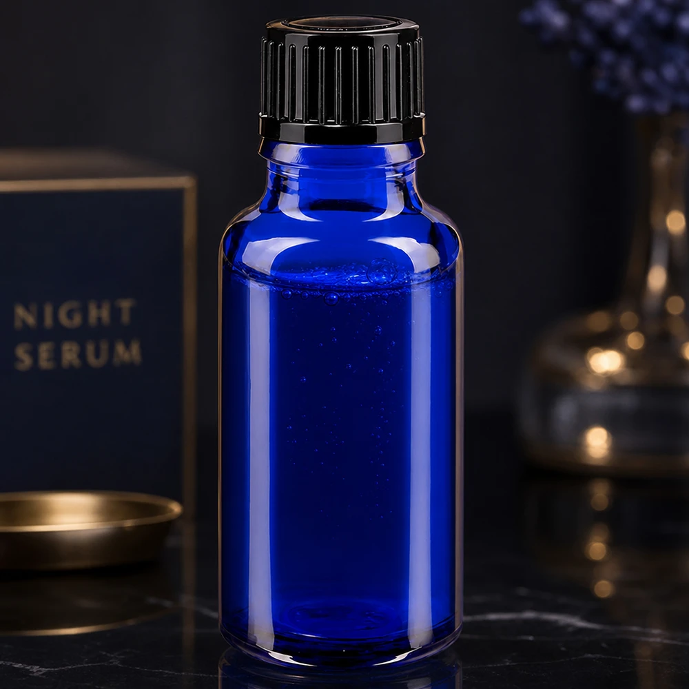 UV-Schutz Tropfflasche 20ml blau mit schwarzem Verschluss für Serum und Naturöle