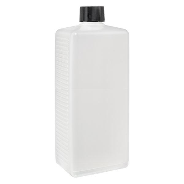 1000ml Eckige Flasche PE natur, mit Verschluss