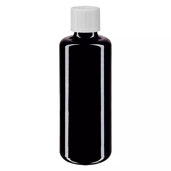 Apothekenflasche violett 50ml Tropfverschluss weiß Kindersicherung Standard Apothekenflasche violett 50ml Tropfverschluss weiß Kindersicherung Standard