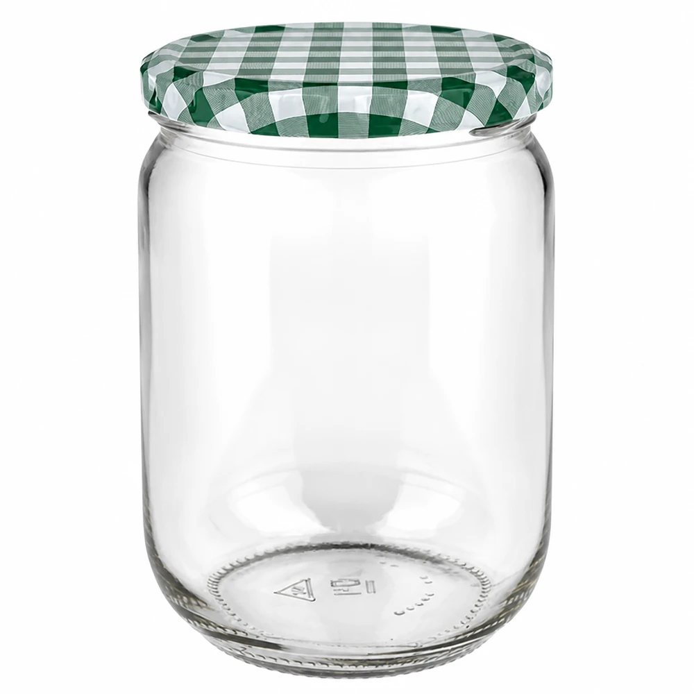 555ml Rundglas + BasicSeal Deckel grün/weiß UNiTWIST UNiTWIST 555ml Konservierungsglas rund mit grün-weißem Gingham-Deckel für Vorräte und Eingemachtes