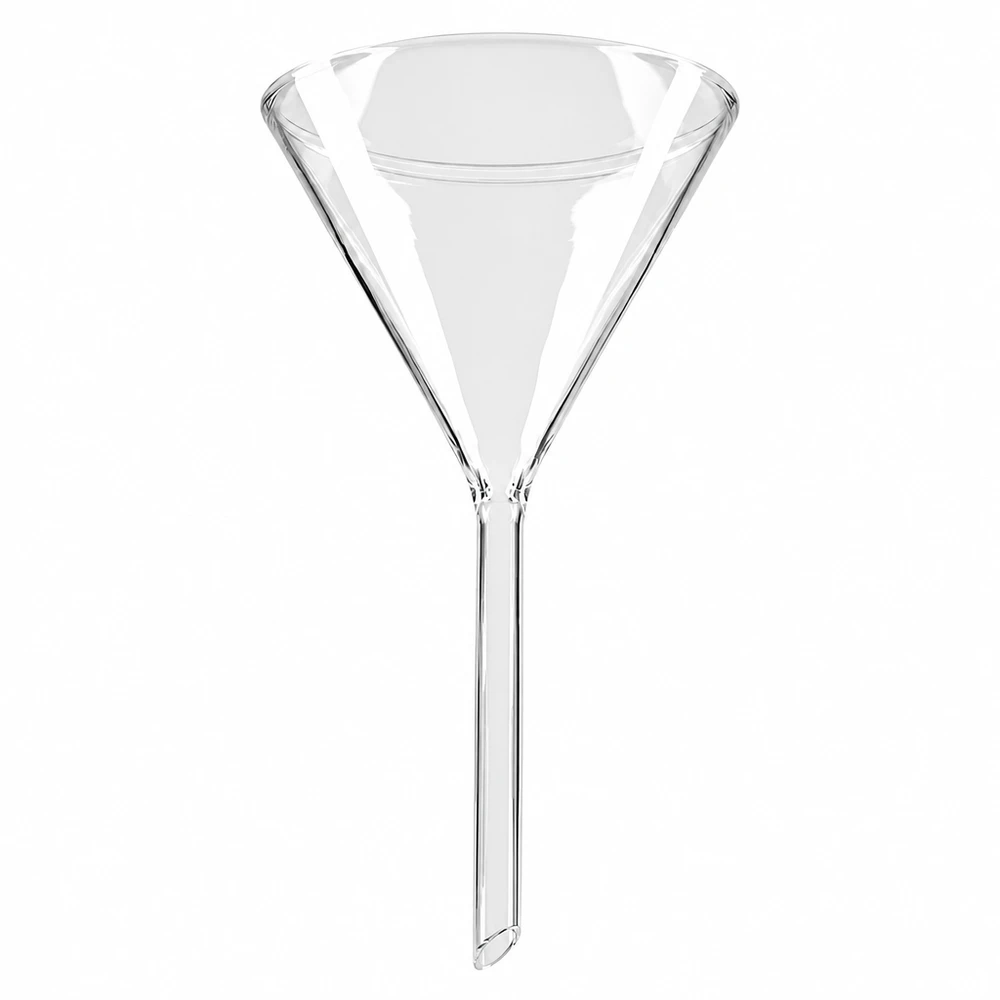 Präzisionstrichter aus Kalk-Soda-Glas 100mm Öffnung mit praktischem Kurzstiel-Format