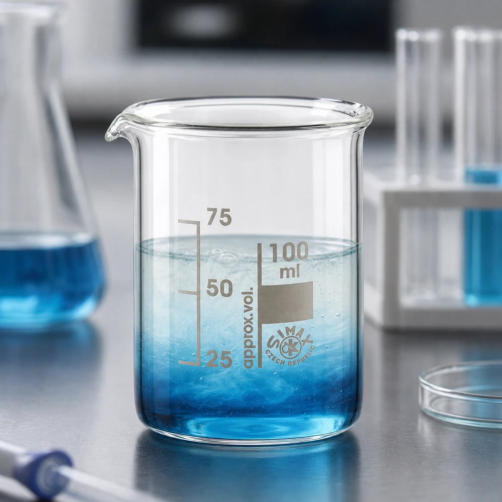 Becherglas 100ml Borosilikatglas, niedrige Form 100ml Becherglas niedrige Form aus bruchfestem Borosilikatglas für den täglichen Laboreinsatz