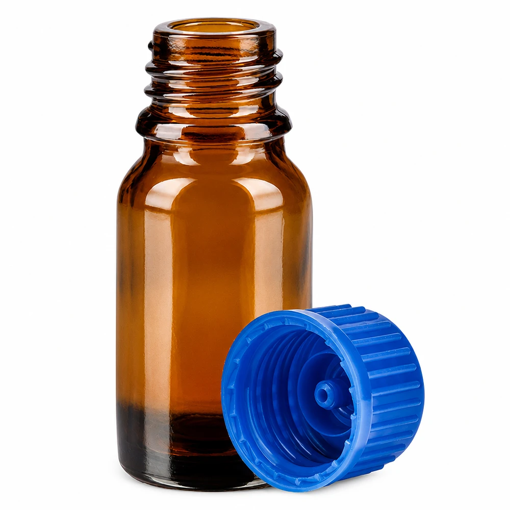 10ml Flasche 11mm Schraubverschluss blau Standard BrownLine UT18/10 Professionelle 10ml Glasflasche braun mit sicherem blauen Schraubverschluss für Proben
