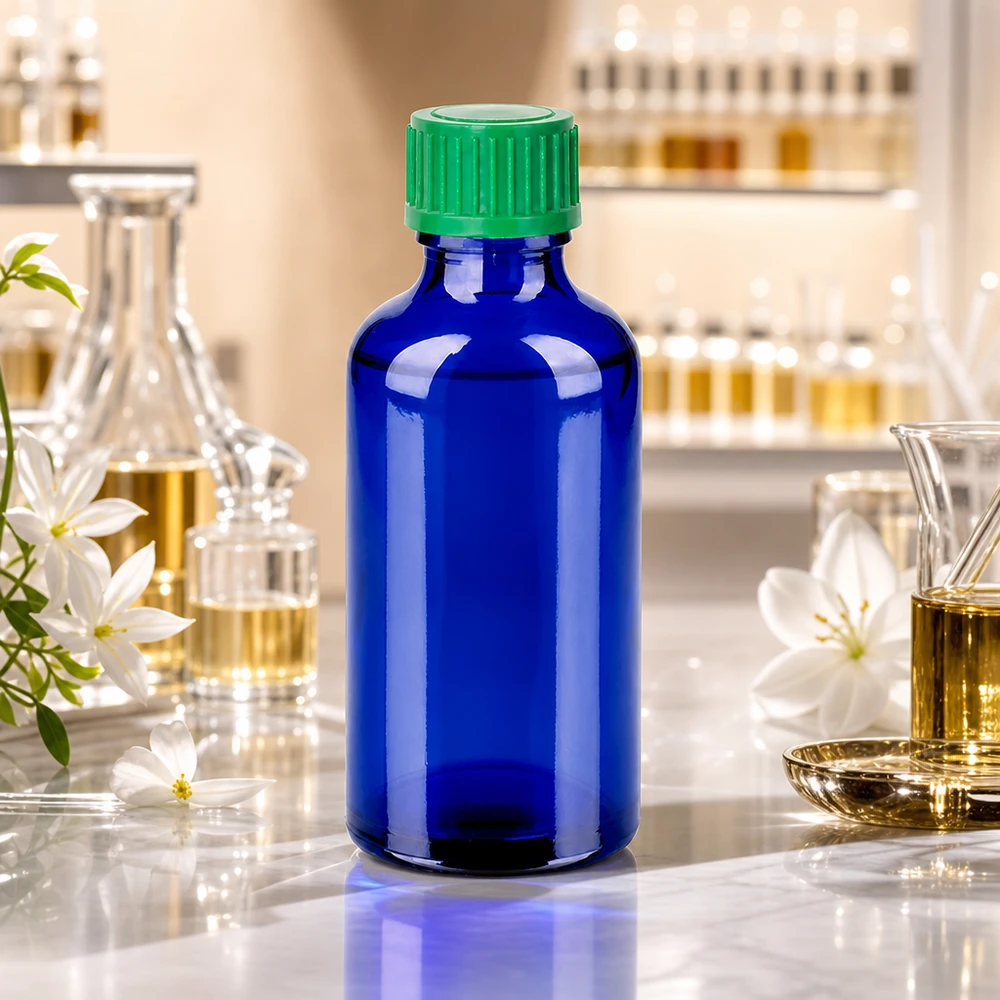 Kompakte Tropfflasche 50ml aus hochwertigem Glas mit grünem Verschluss für Naturheilkunde