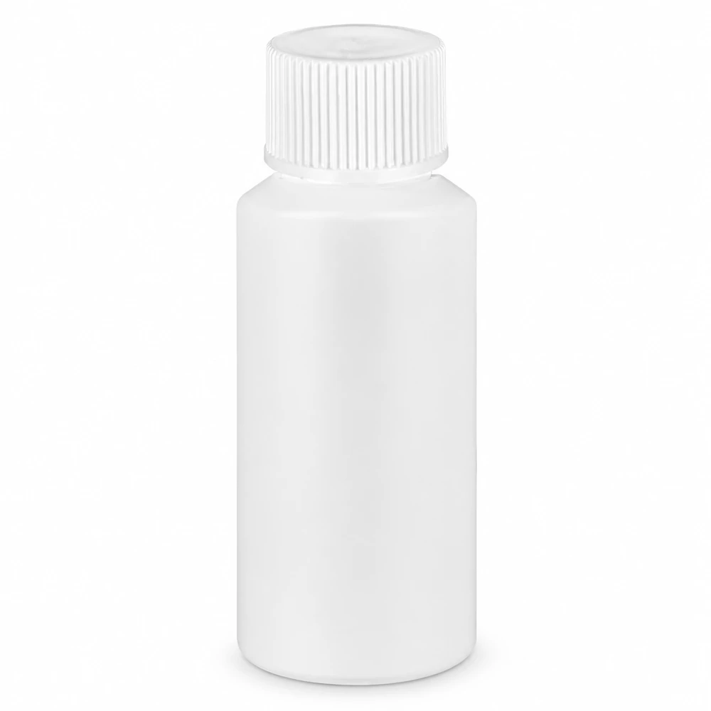 Apothekenflasche HDPE 30ml weiß, mit weißem Schraubverschluss Weisse Apothekerflasche 30ml aus hochdichtem Polyethylen HDPE mit Schraubverschluss