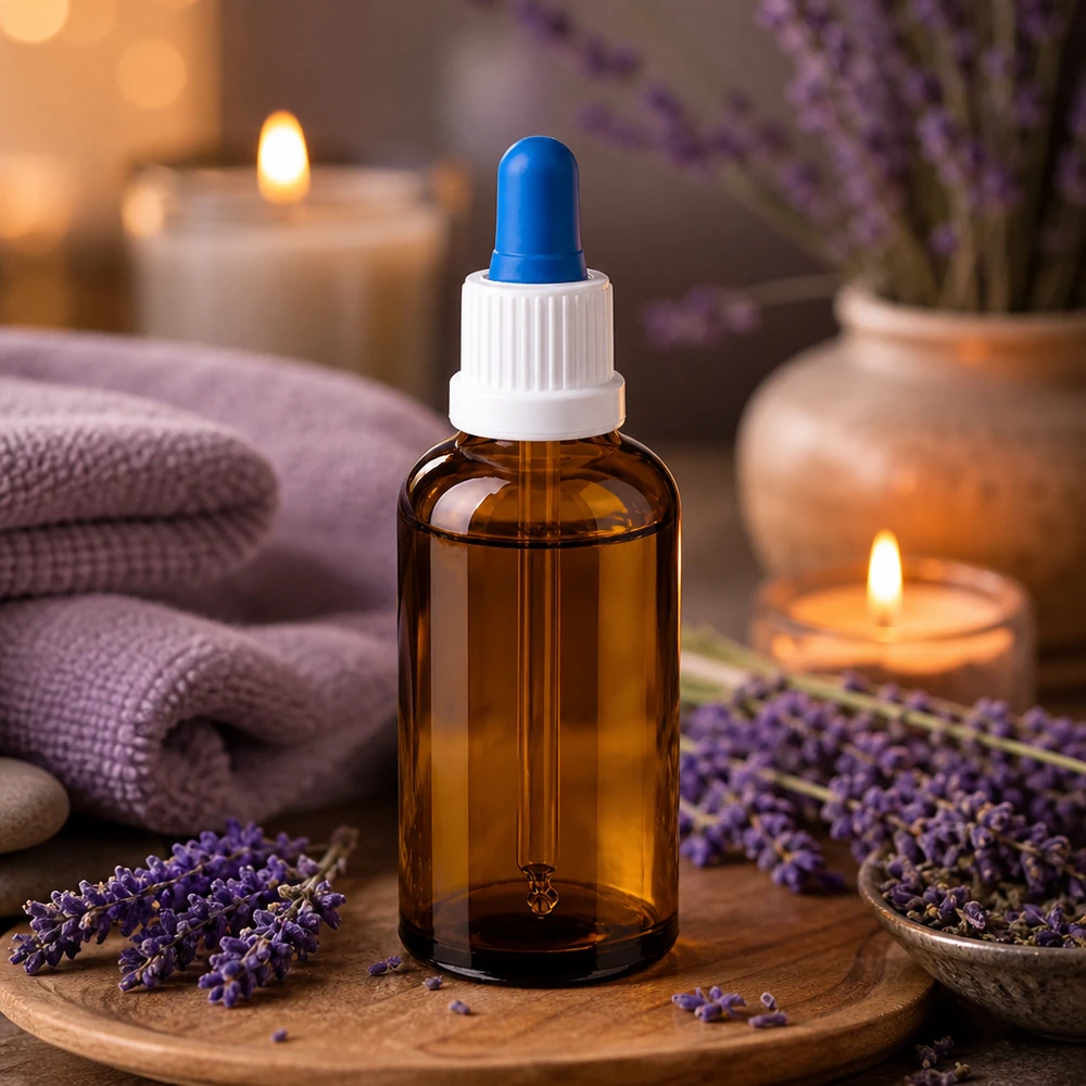 Kompakte 50ml Dosierflasche mit blauem Tropfer für Spa und Massage-Öle