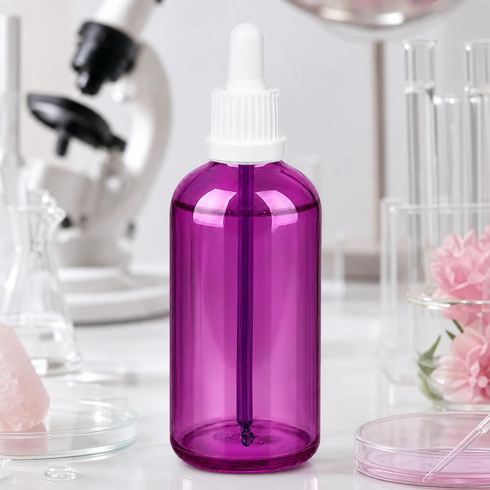 Schlanke 100ml Glasflasche violett mit Pipette perfekt für DIY-Kosmetik und Mischungen