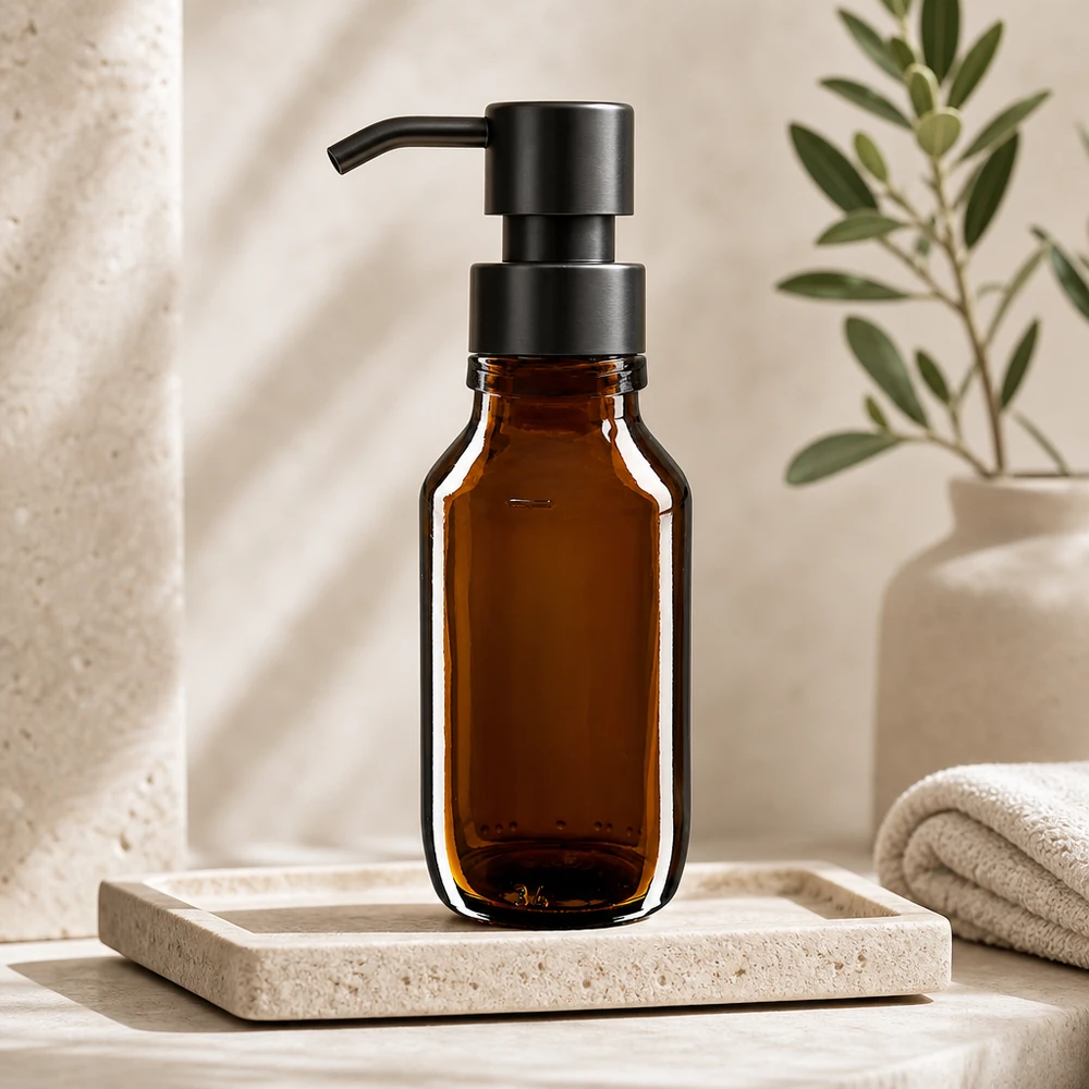 Vielseitige braune Glasflasche 50ml ohne Verschluss für Labor und Apotheke ApoGlas PP28 Gewinde