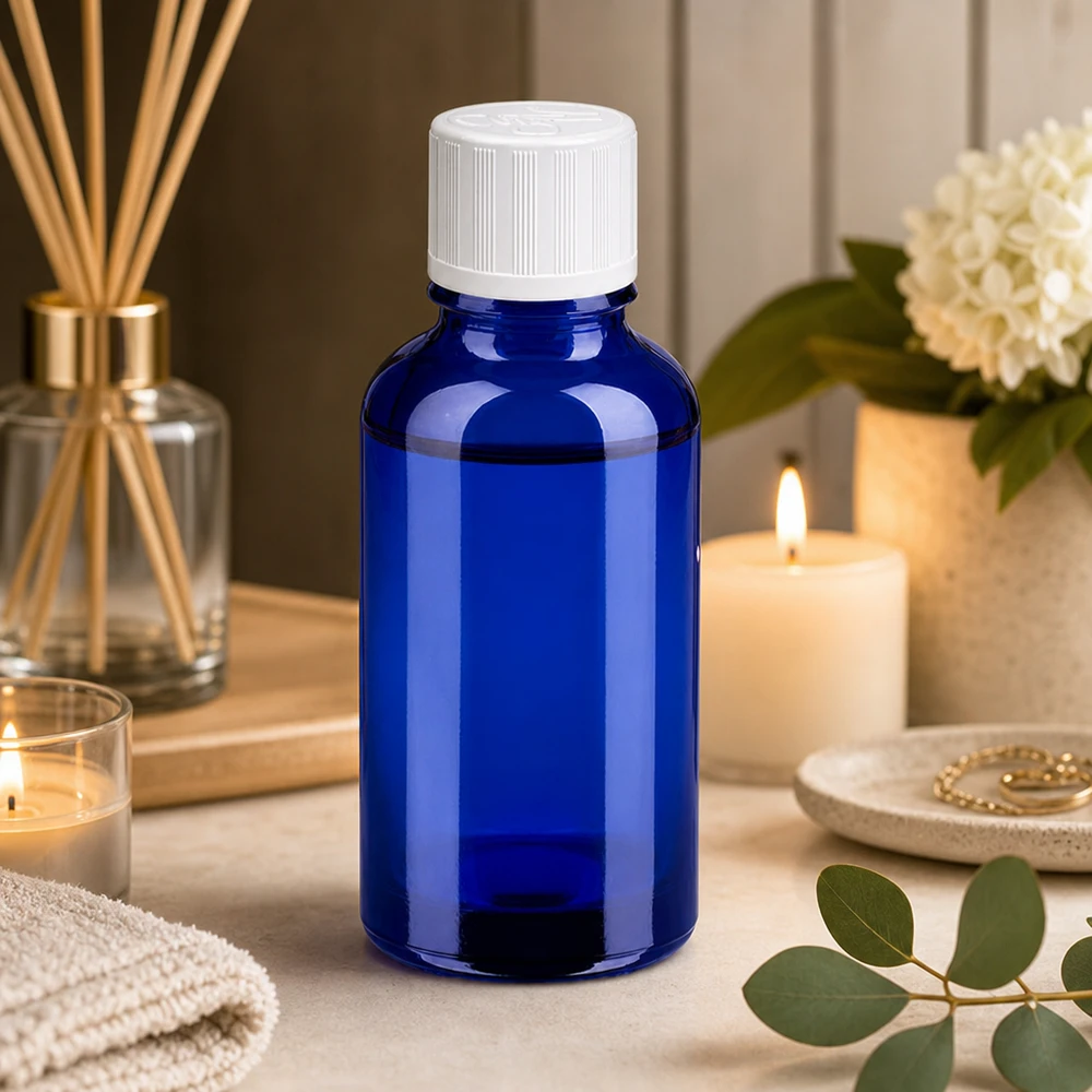 30ml Flasche 11mm Schraubverschluss weiß Standard Kindersicherung BlueLine UT18/30 Robuste blaue 30ml Glasflasche mit Standard-Gewinde für vielseitige Einsatzbereiche