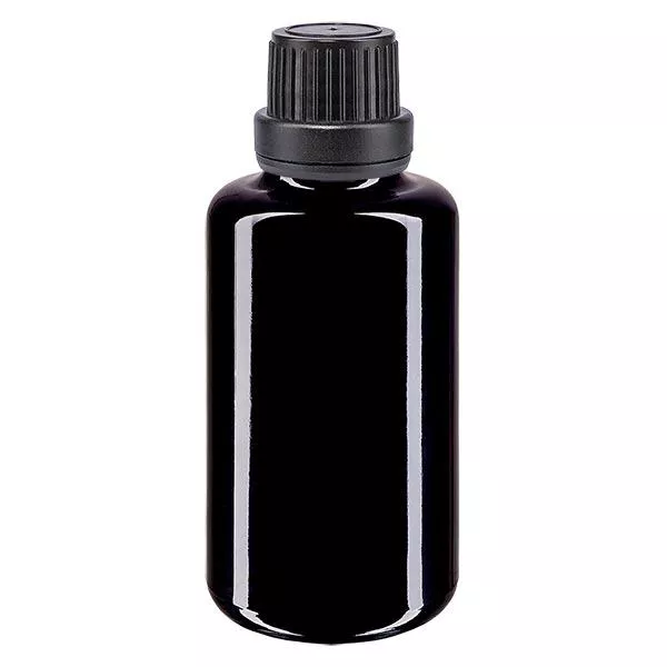 Apothekenflasche violett 30ml Tropfverschluss Giessring 2mm schwarz Originalitätsverschluss