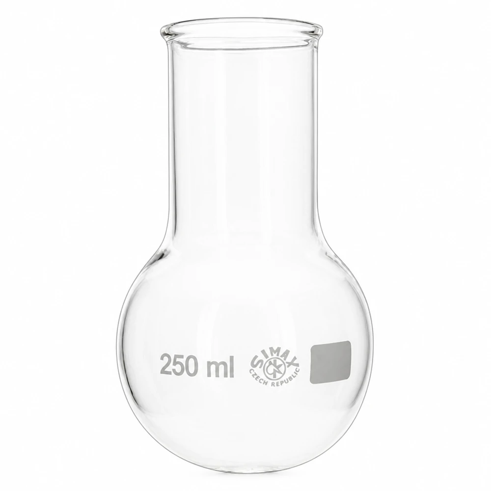 Chemie Rundkolben 250ml transparent mit breiter Halsöffnung für optimale Handhabung im Labor