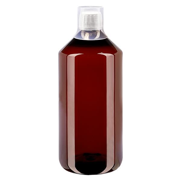 PET Flasche 1000ml mit weißem Verschluss Originalitätsverschluss + Bech. PET Flasche 1000ml mit weißem Verschluss Originalitätsverschluss + Bech.