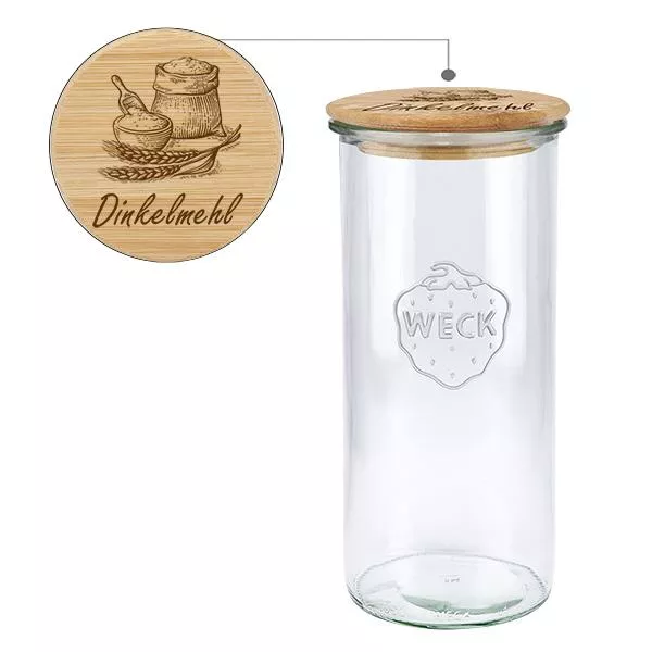 Holzdeckelset "Dinkelmehl" mit WECK Glas 1500ml