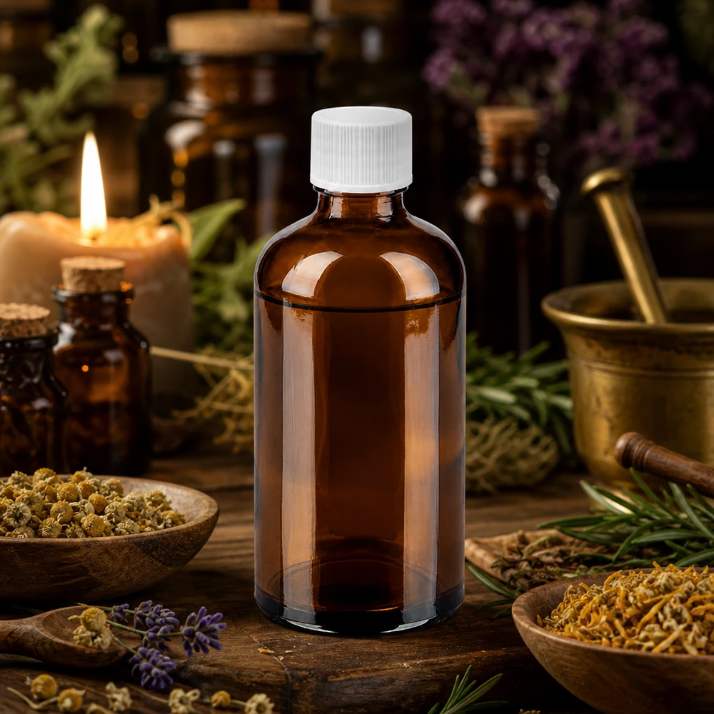 100ml Flasche 11mm Schraubverschluss weiß Standard BrownLine UT18/100 Umweltfreundliche 100ml Mehrweg-Glasflasche in Apotheker-Qualität mit weißem Polymer-Verschluss