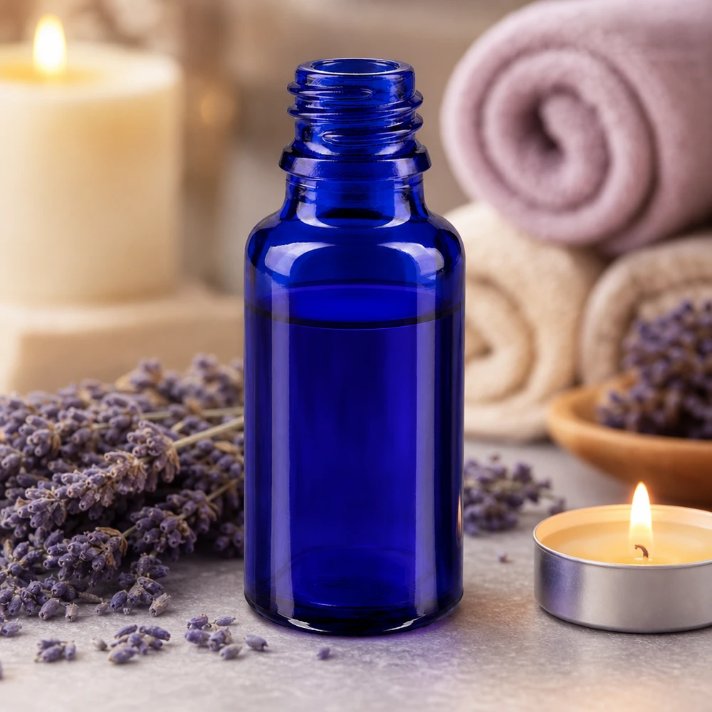 Klassische blaue 20ml ApoGlas Flasche im Vintage-Design für Heilpraktiker und Therapeuten