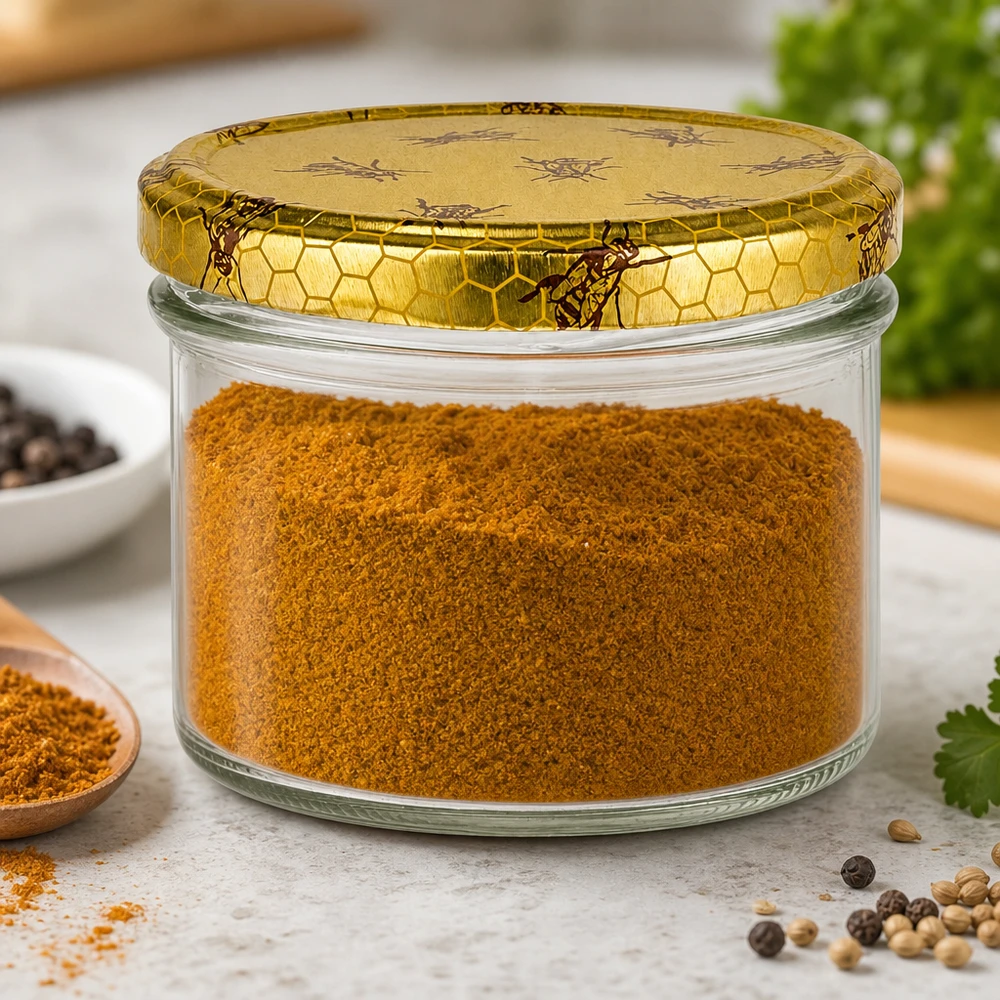 225ml Sturzglas + BasicSeal Deckel Bienenwabe UNiTWIST Sturzglas 225ml mit Gewürzpulver gefüllt BasicSeal Bienenwaben-Deckel Gewürzdose Küchenaufbewahrung Vorratsglas