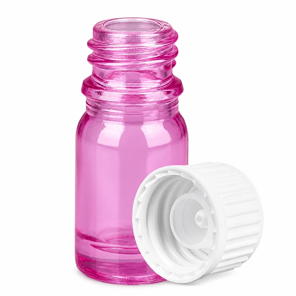 Zierliche rosa Glasflasche 5ml Volumen mit Schraubverschluss für Naturkosmetik und Öle