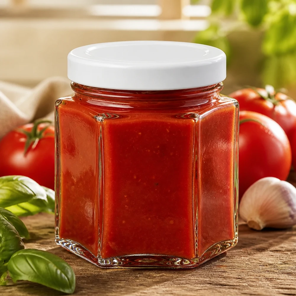 47ml Hexaglas 48er-Set mit Deckel (Deckelfarbe: weiss) UNiTWIST UNiTWIST 47ml Hexaglas weißer Deckel als Geschenkidee für selbst eingekochte Saucen und Pestos