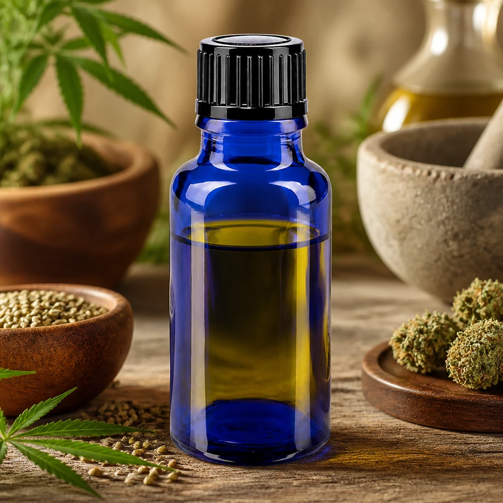 Dunkelblaue 20ml Medizinflasche aus ApoGlas mit schwarzem Dosierverschluss STD 1mm