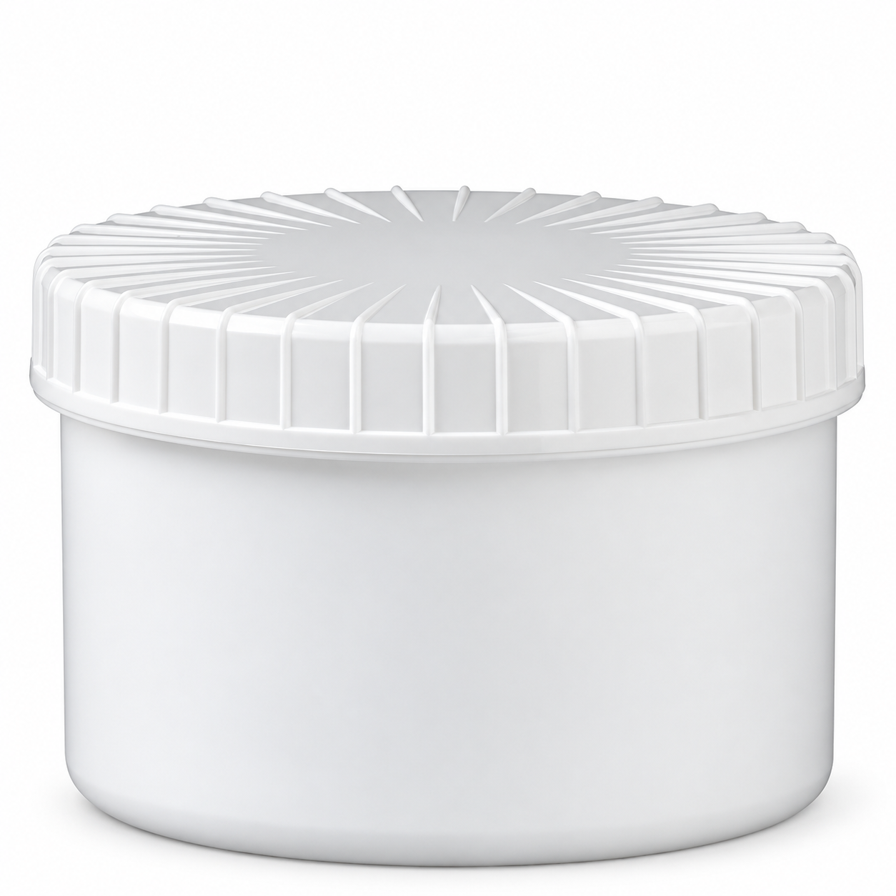 weiße Schraubdose 250 ml mit gerilltem Deckel – qualitätsoptimiertes Produktfoto