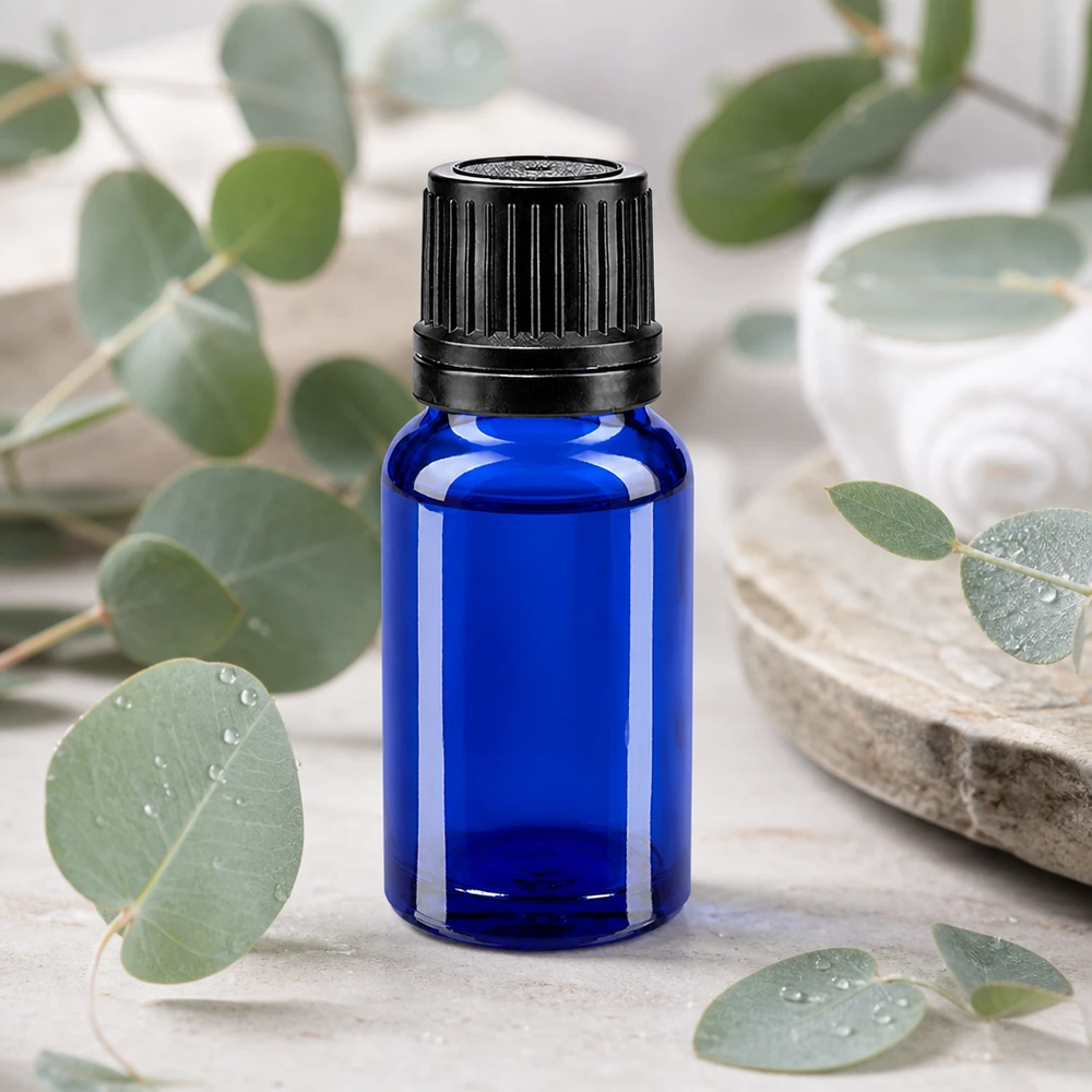 Apothekenflasche blau 10ml Tropfverschluss Giessring 1mm schwarz Originalitätsverschluss Blaue Tropfflasche aus hochwertigem Apothekenglas 10ml mit schwarzem Sicherheitsverschluss lichtgeschützt