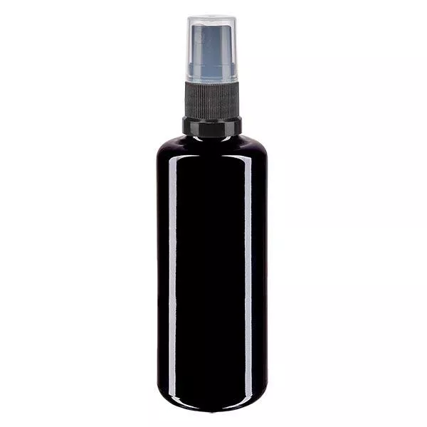 Apothekenflasche violett 100ml Sprayaufsatz schwarz Apothekenflasche violett 100ml Sprayaufsatz schwarz