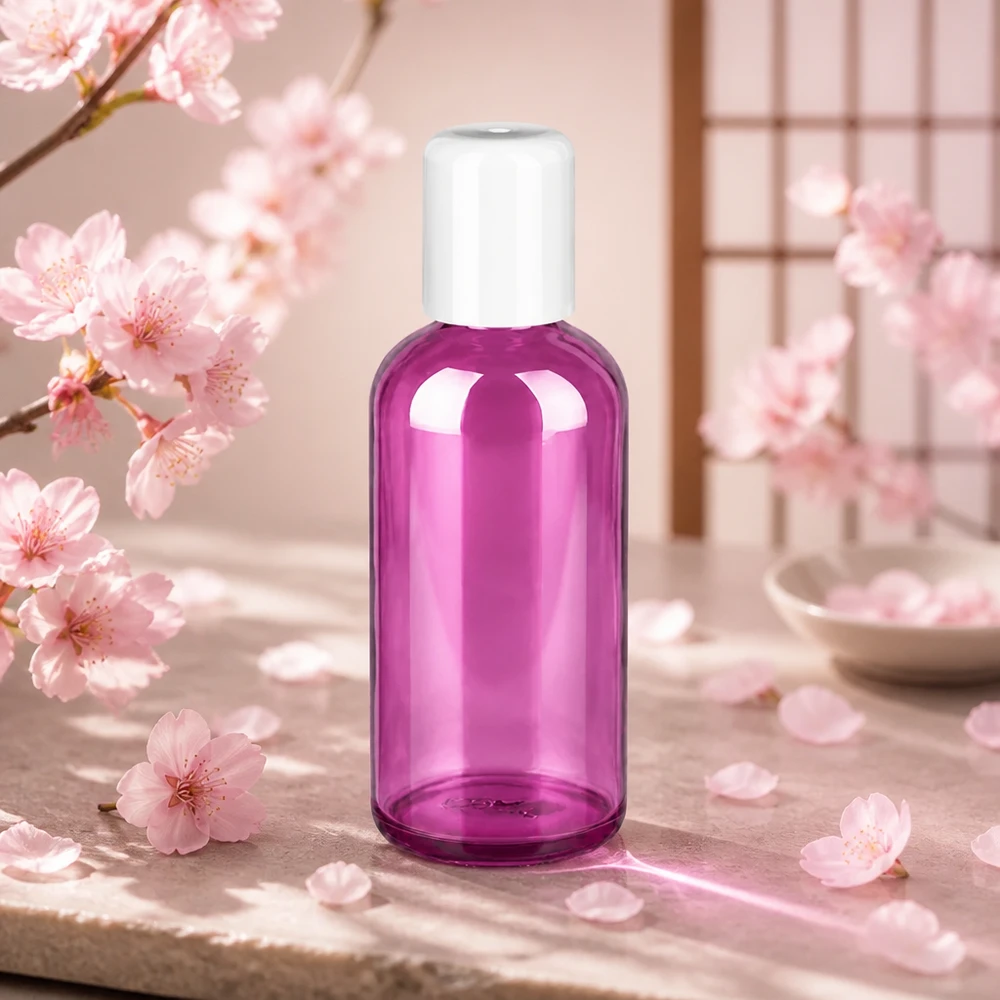 Moderne lila Glasflasche 100ml mit Roll-On Applikator perfekt für Beauty Routine und Wellness