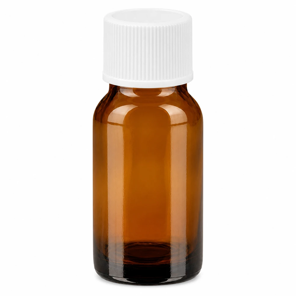 10ml Fläschchen aus UV-schützendem Braunglas mit weißem Kunststoffverschluss