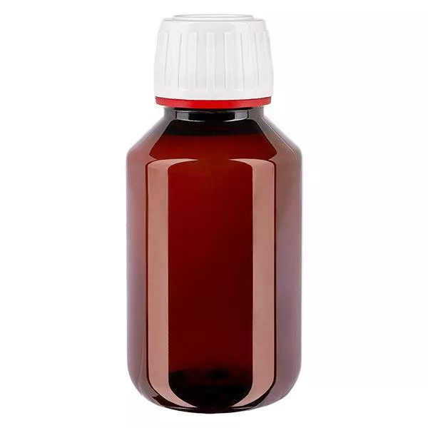 PET Flasche 100ml mit weißem Originalitätsverschluss fein geriffelt