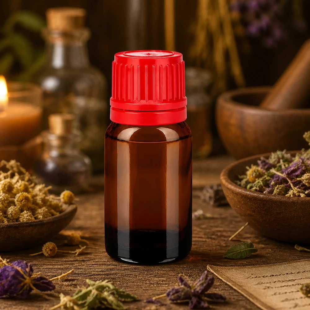 Premium 10ml Braunglasflasche mit rotem Deckel und UT18/10 Gewinde für Laborgebrauch