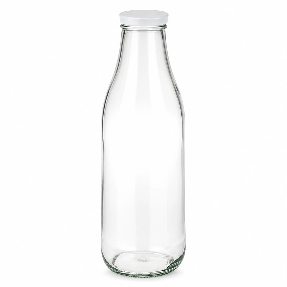 1000ml Glasflasche mit weißem BasicSeal Deckel UN-zertifiziert transparent leer Vorratsglas Milchflasche