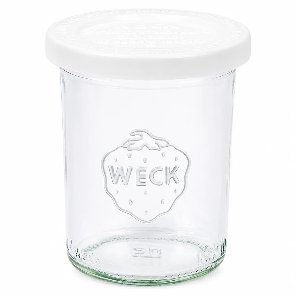 160ml Sturzglas mit Frischedeckel WECK RR60 WECK 160ml Sturzglas mit weißem Frischedeckel RR60 - Einmachglas aus klarem Glas mit WECK Logo