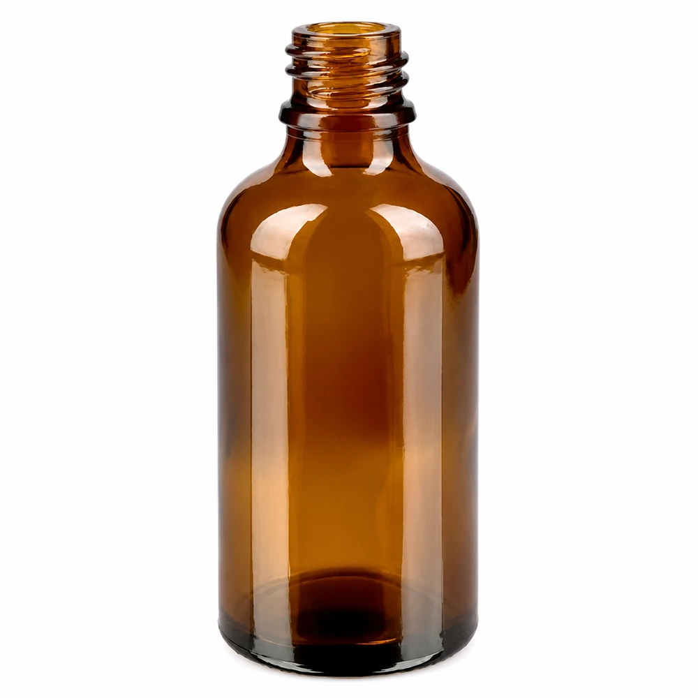 Lichtgeschützte 50ml Glasflasche braun mit weissem Schraubdeckel für Naturkosmetik