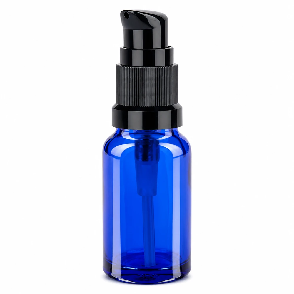 Elegante 10ml Pumpflasche blau-schwarz BlueLine UT18/10 mit robustem Glasmaterial