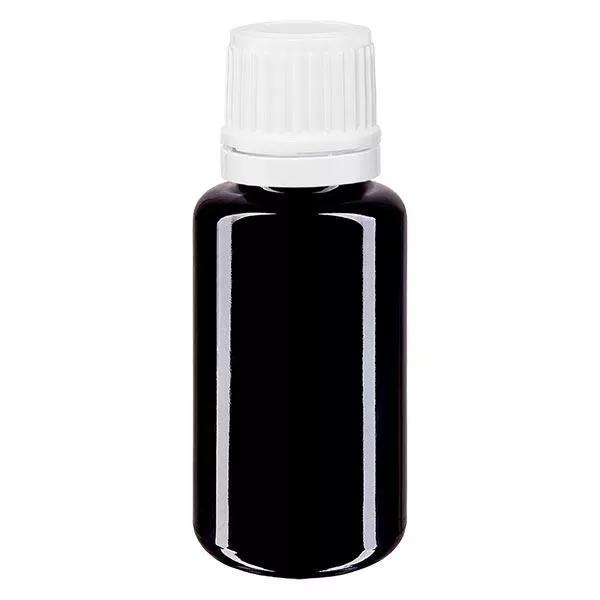 Apothekenflasche violett 20ml Tropfverschluss 1.2mm weiß Originalitätsverschluss Apothekenflasche violett 20ml Tropfverschluss 1.2mm weiß Originalitätsverschluss
