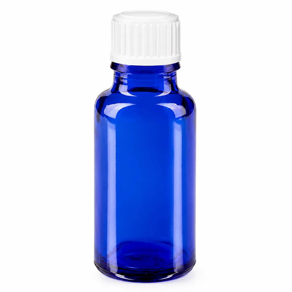 Apothekenflasche blau 20ml Schraubverschluss weiß Standard UV-Schutz Apothekerflasche blau 20ml Glas für ätherische Öle und Tinkturen