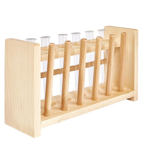 Reagenzglasgest.aus Holz mit 6 Reagenzgl. Borosilikat 100x12