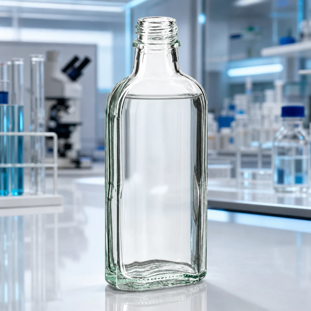 Hochwertige Borosilikatglasflasche 100 ml Meplatform klar mit DIN22 Gewinde ohne Verschluss
