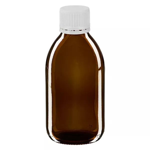250ml Medizinflasche braun, Verschluss weiß mit Originalitätsring ApoGlas 250ml Medizinflasche braun, Verschluss weiß mit Originalitätsring ApoGlas