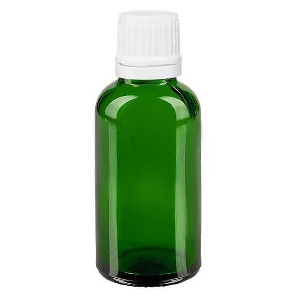 Apothekenflasche grün 30ml Tropfverschluss 1.2mm weiß Originalitätsverschluss Apothekenflasche grün 30ml Tropfverschluss 1.2mm weiß Originalitätsverschluss