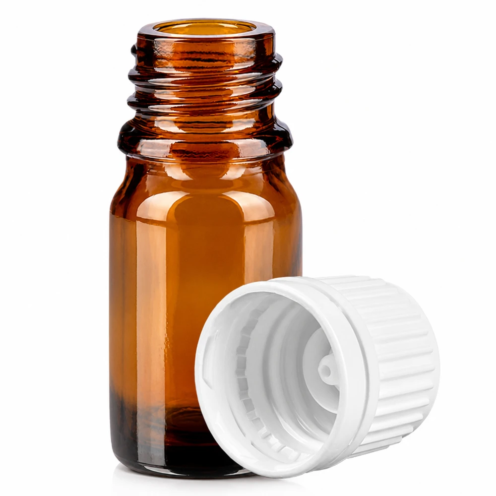 5ml Flasche 11mm Schraubverschluss weiß Originalitätsverschluss BrownLine UT18/5 Handliche 5ml Probenflasche braun mit weißem Sicherheitsverschluss für Laboranwendungen