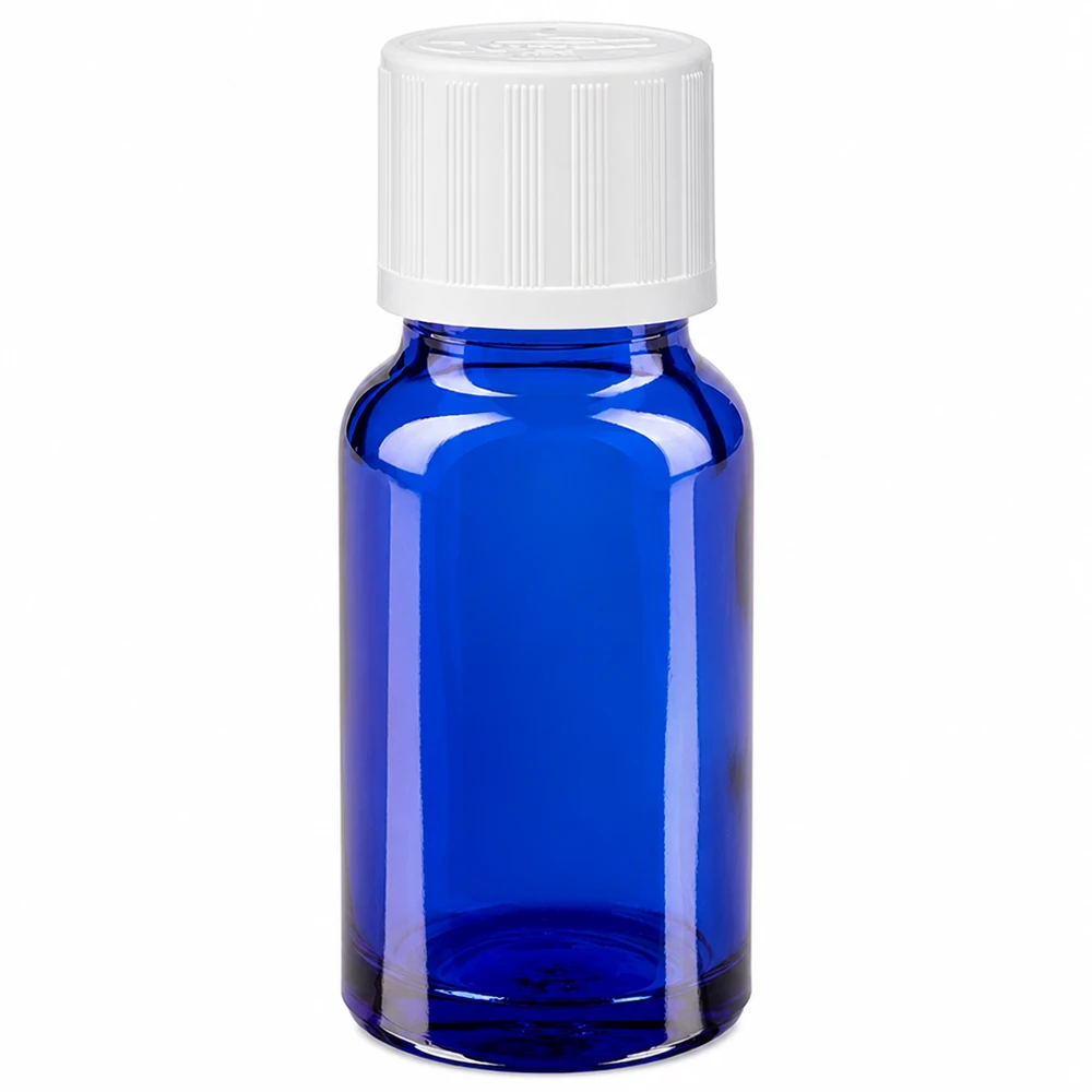 Apothekenflasche blau 10ml Tropfverschluss weiß Kindersicherung Standard Blaue UV-Schutz Glasflasche 10ml mit weißem KiSi-Deckel für pharmazeutische Tropfen