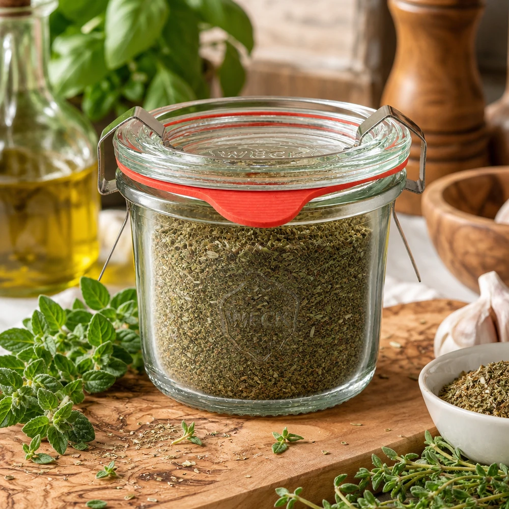WECK Mini Sturzglas 80ml mit Kräutermischung als kreative Gewürz-Aufbewahrungsidee