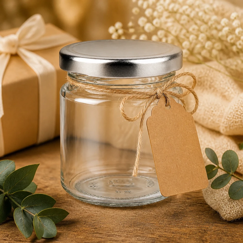 53 ml Rundglas 48er-Set mit Deckel (Deckelfarbe: silber) – UNiTWIST UNiTWIST Miniglas 53ml mit beschriftbarem Anhänger ideal für Hochzeit und Events